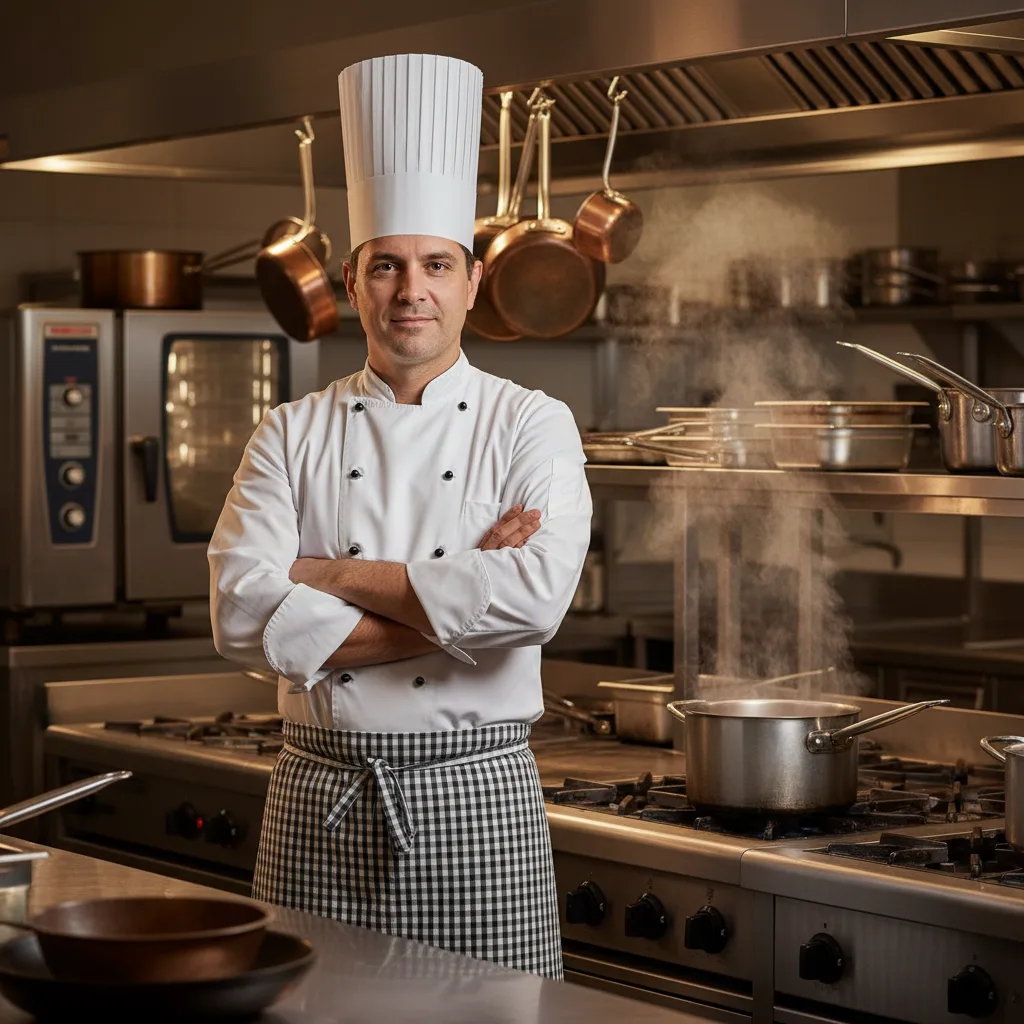 Original portrait of a chef before AI caricature transformation — input for Banana AI caricature prompt